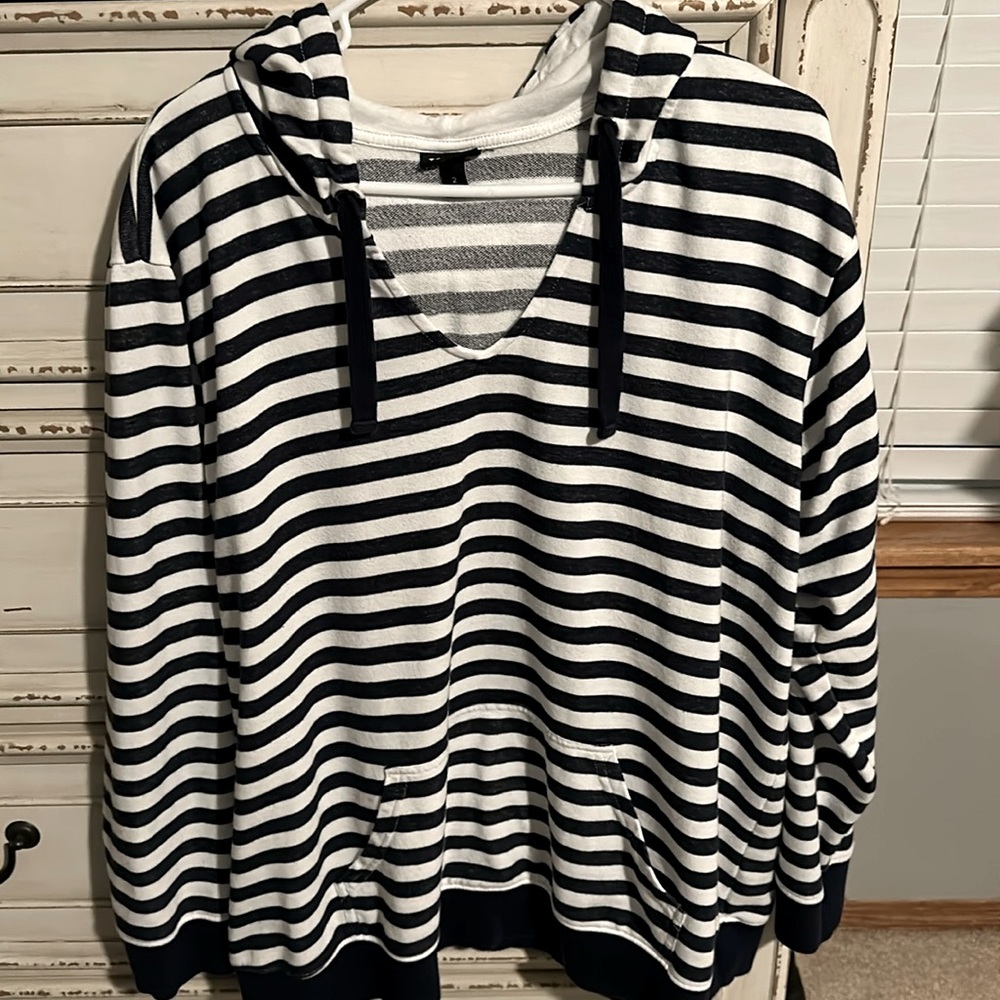 Torrid hooded lightweight sweatshirt. Navy and White striped. Size 2